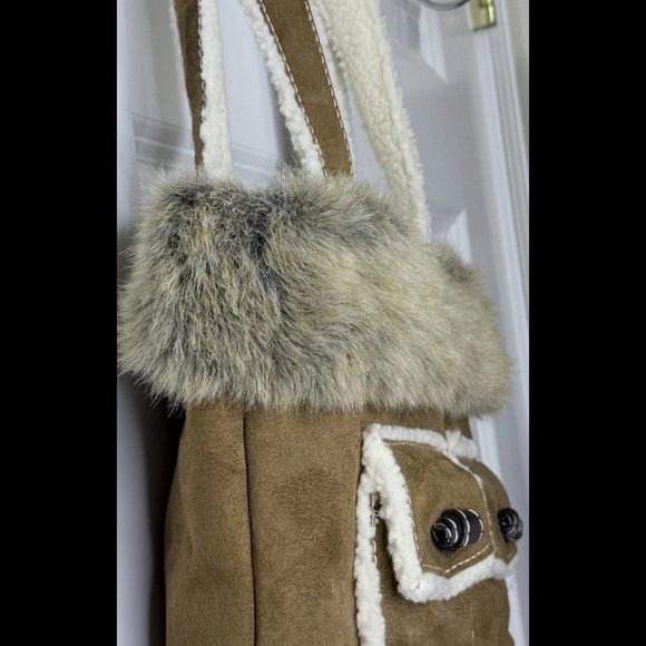 Bath & Body Works VTG Y2K Vegan Suede Faux Fur Tote Travel Winter Brown Bag - Picture 4 of 11